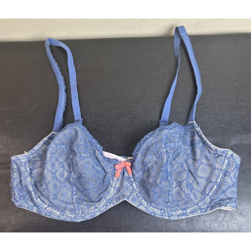 Victoria's Secret Bra 38C Blue Body by Victoria Unlined Demi Bra Lace Floral